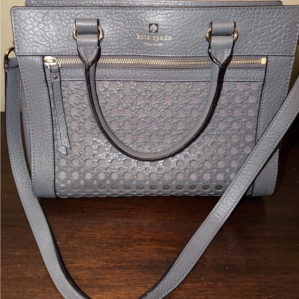 kate spade gray leather dot-embossed satchel with gold hardware